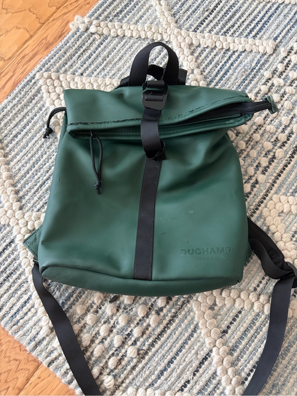 Duchamp Forest Green Roll-Top Backpack with Black Accents
